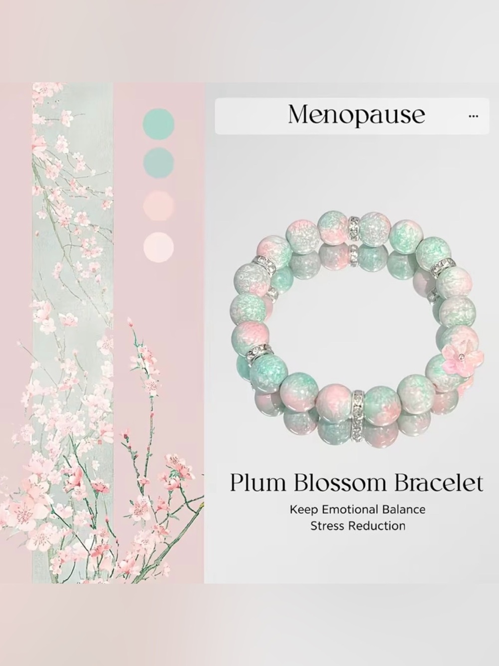 Plum Blossom Bracelet — Pastel Pink & Mint Beaded Bracelet